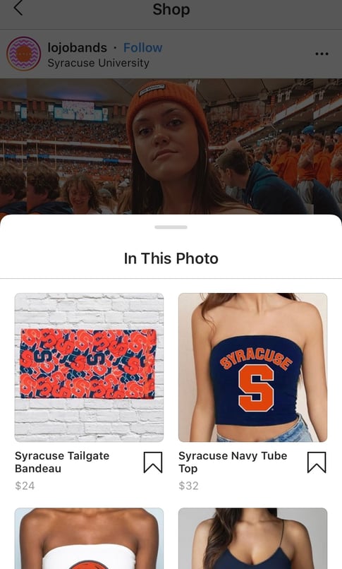 Screenshot of Instagram's shop feature