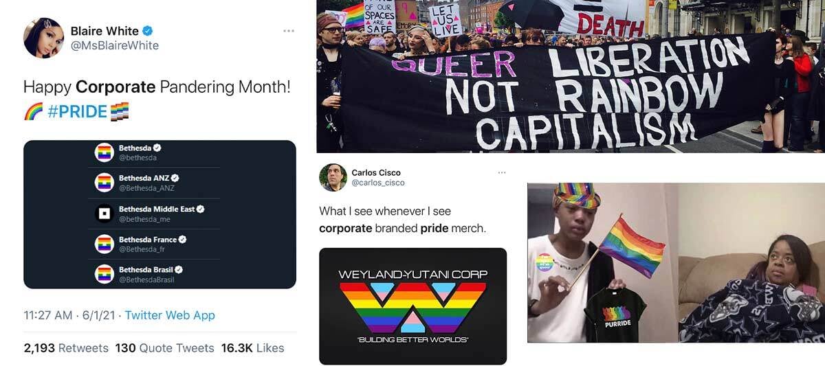 Collage of corporate pride memes